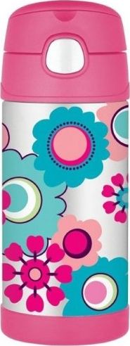 Thermos Kubek dla dzieci ze słomką Thermos FUNtainer 355 ml (stalowy/różowy) motyw kwiaty
