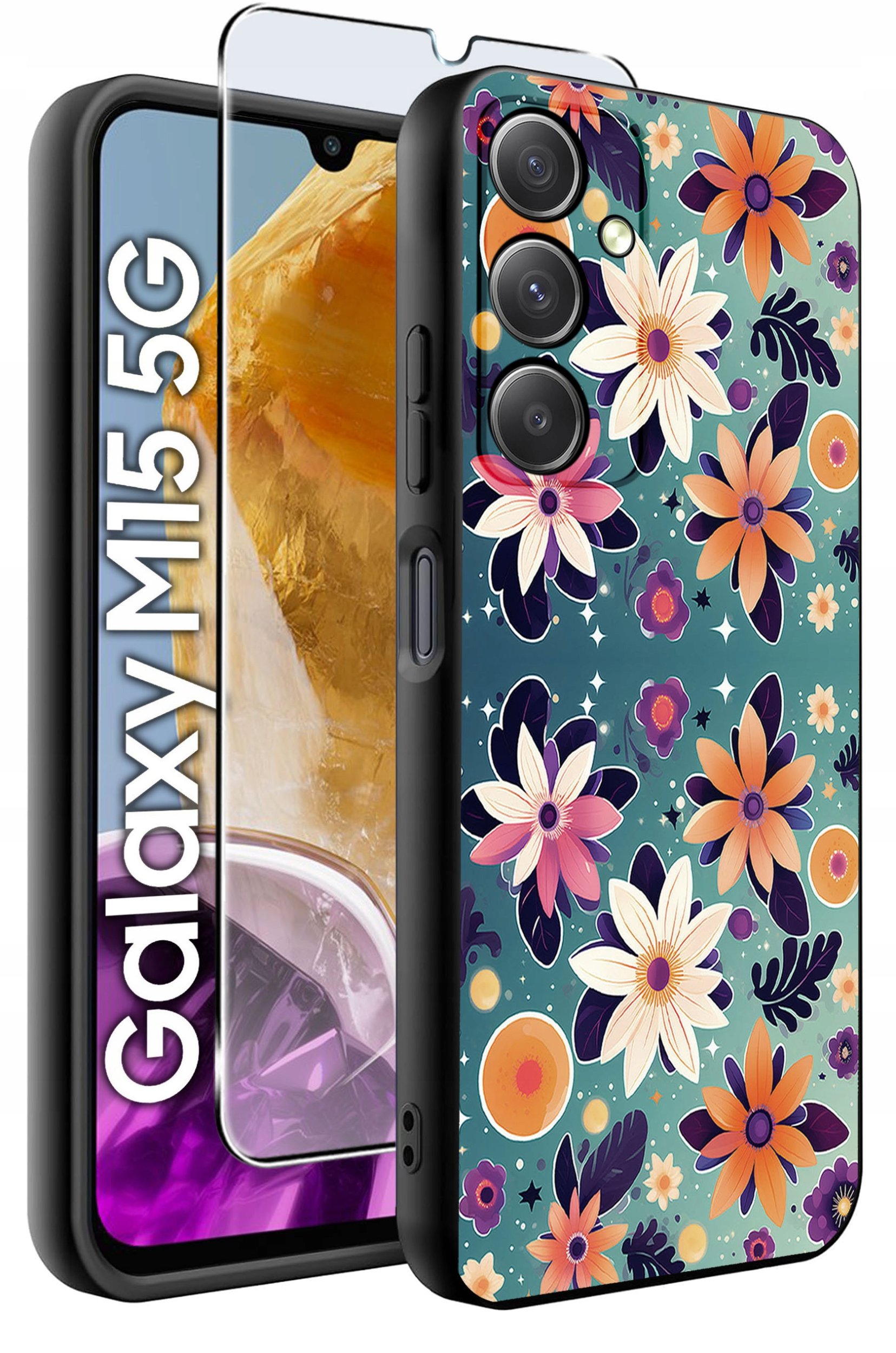 ETUI do Samsung M15 5G WZORY | SILIKONOWE MATT CASE + SZKŁO HARTOWANE 9H