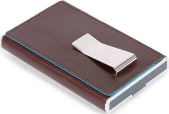 Piquadro Piquadro, Blue Square, Leather, Card Holder, Square Sliding System with Money Clip, PP5358B2R, Mahogany, For Men For Men