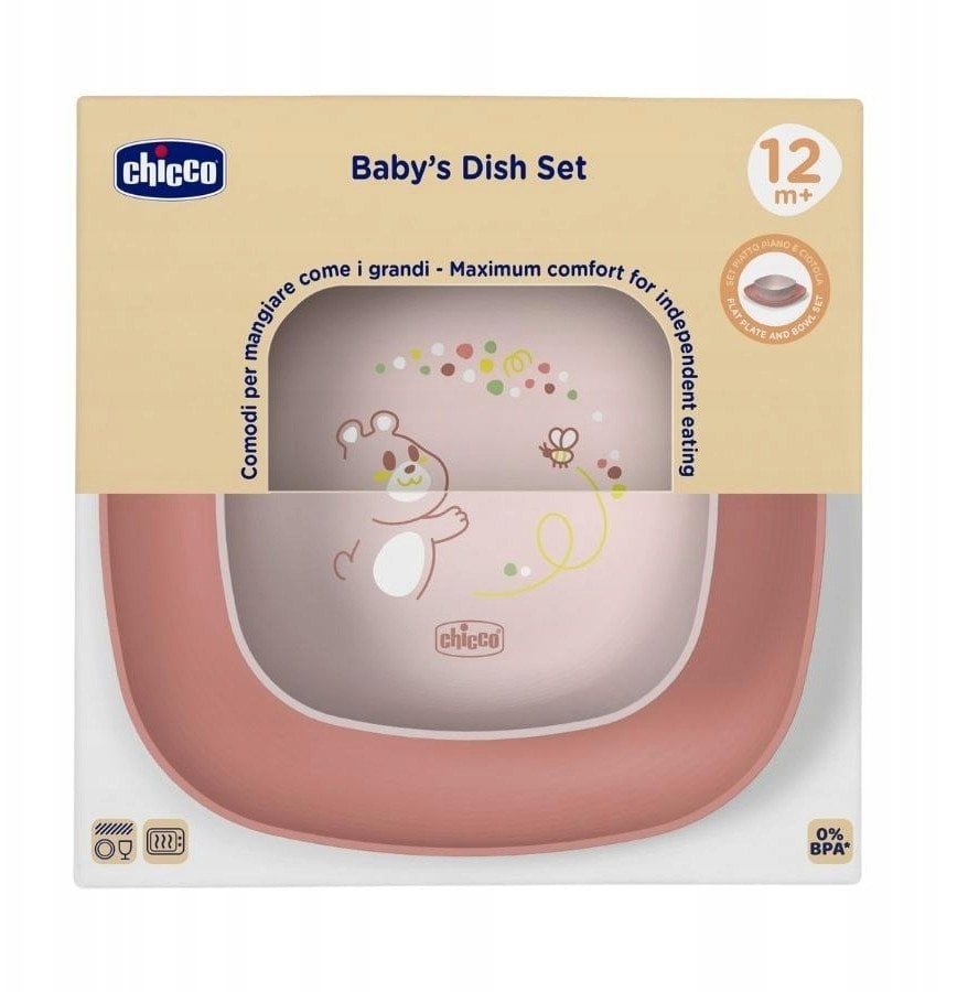 CHICCO-1600215-ZESTAW 2 TALERZY RÓŻOWY 12M+