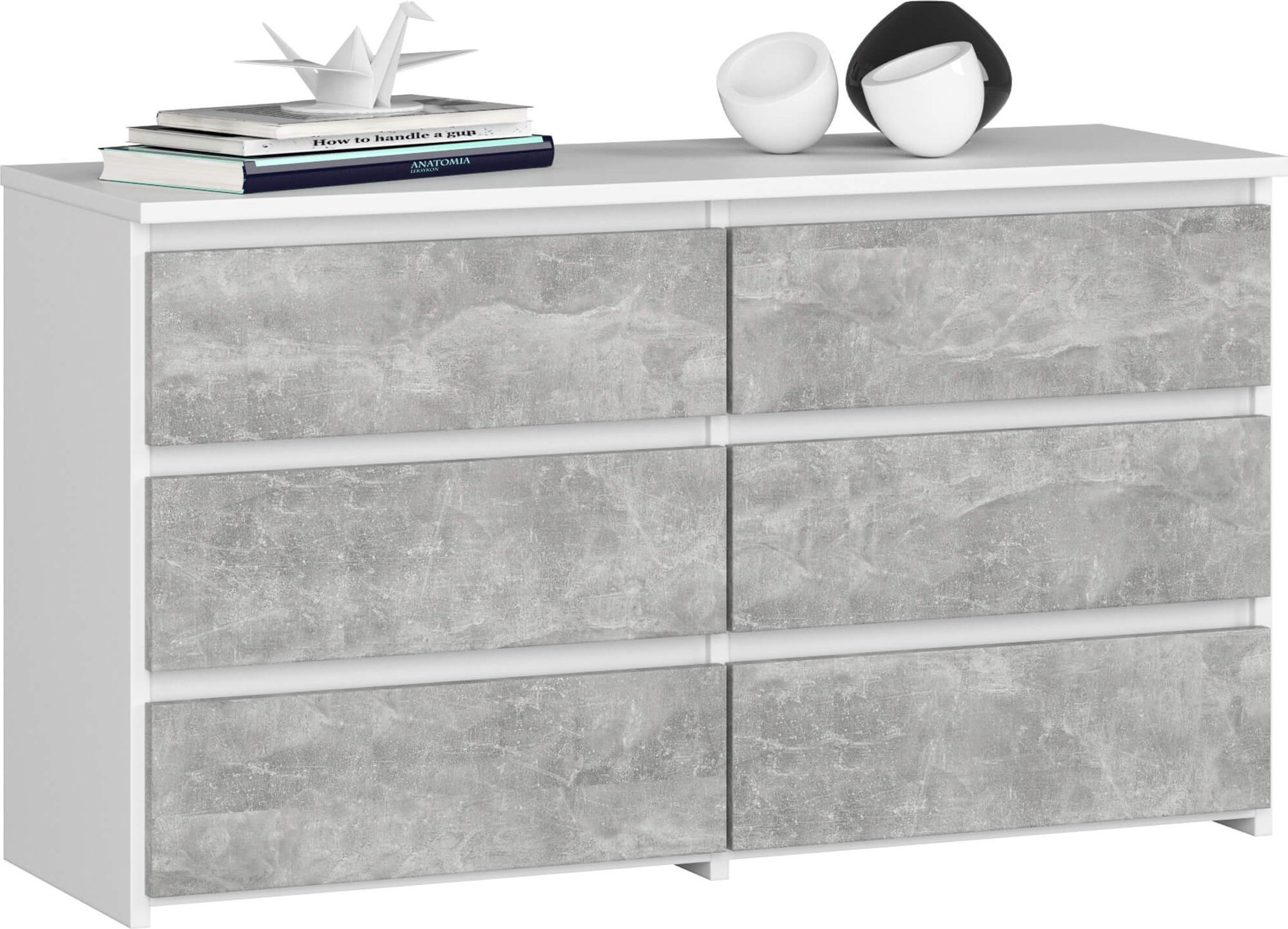 Fabryka Mebli Akord Komoda do salonu CL 100 cm 6 szuflad klasyczna - biała beton