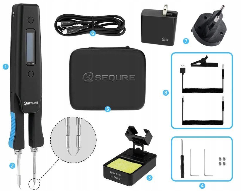 Pęseta / Rozlutownica / Lutownica SEQURE HT140 + Zasilacz 65W