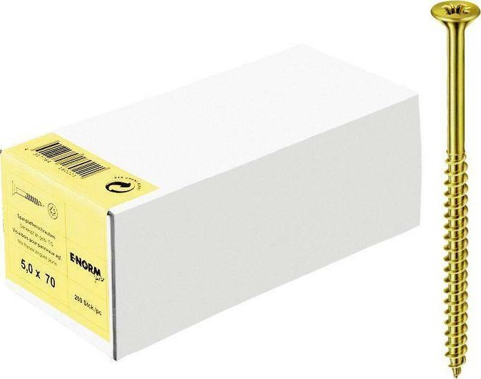 E-NORMpro Wkret do plyt wior.,leb wpuszcz., zolty, ocynk., gwint czesc., PZD 5,0x80/48, opak.handl.E-NORMpro