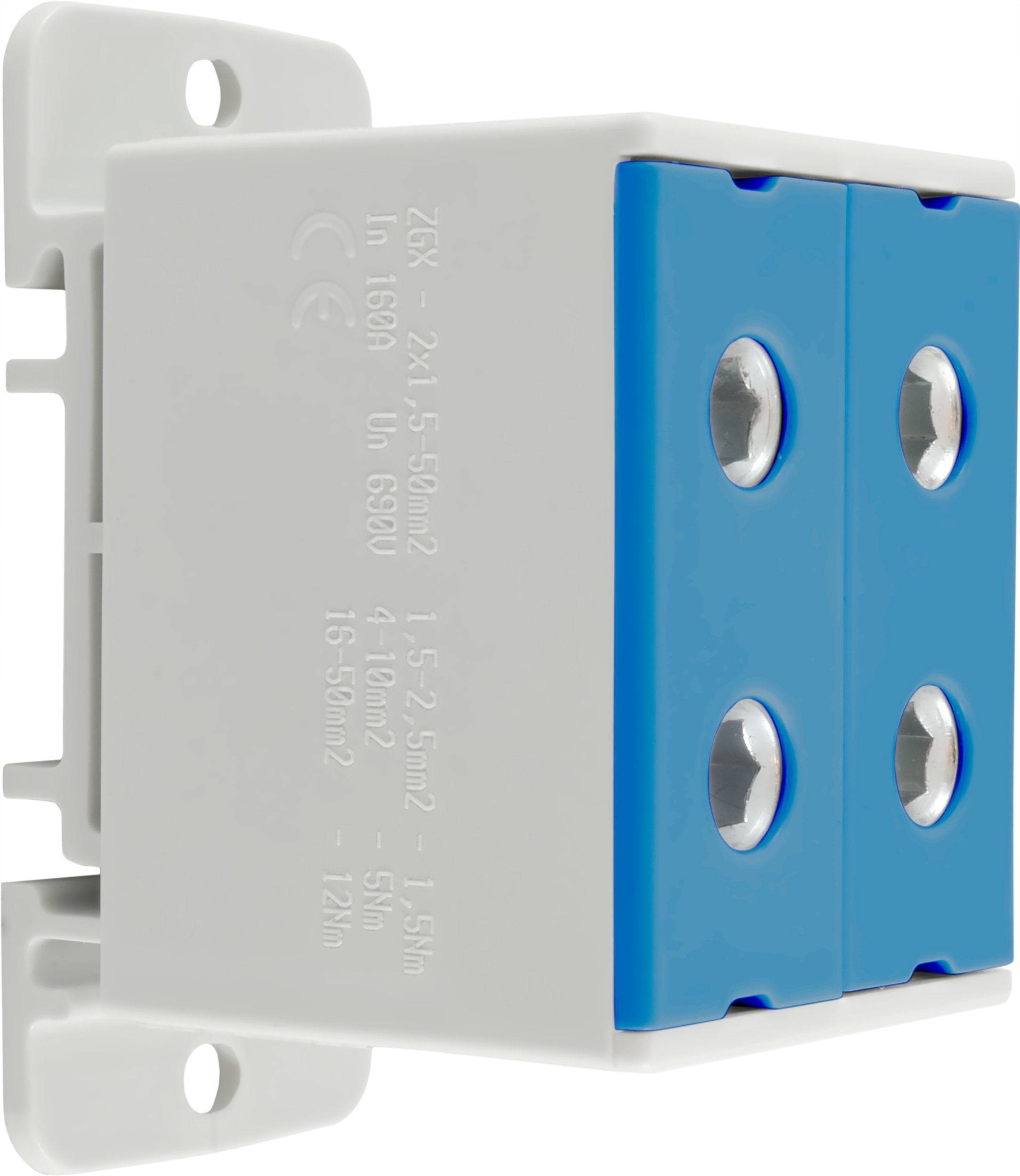 Złączka szynowa rozdzielcza 1-torowa 4-otwory 50mm2 ZGX 2x50 niebieska ENE-00262