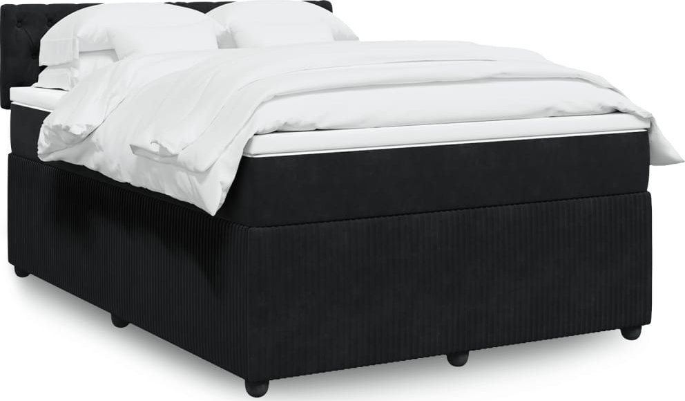 vidaXL Łóżko kontynentalne z materacem, czarne, 160x200 cm, aksamit