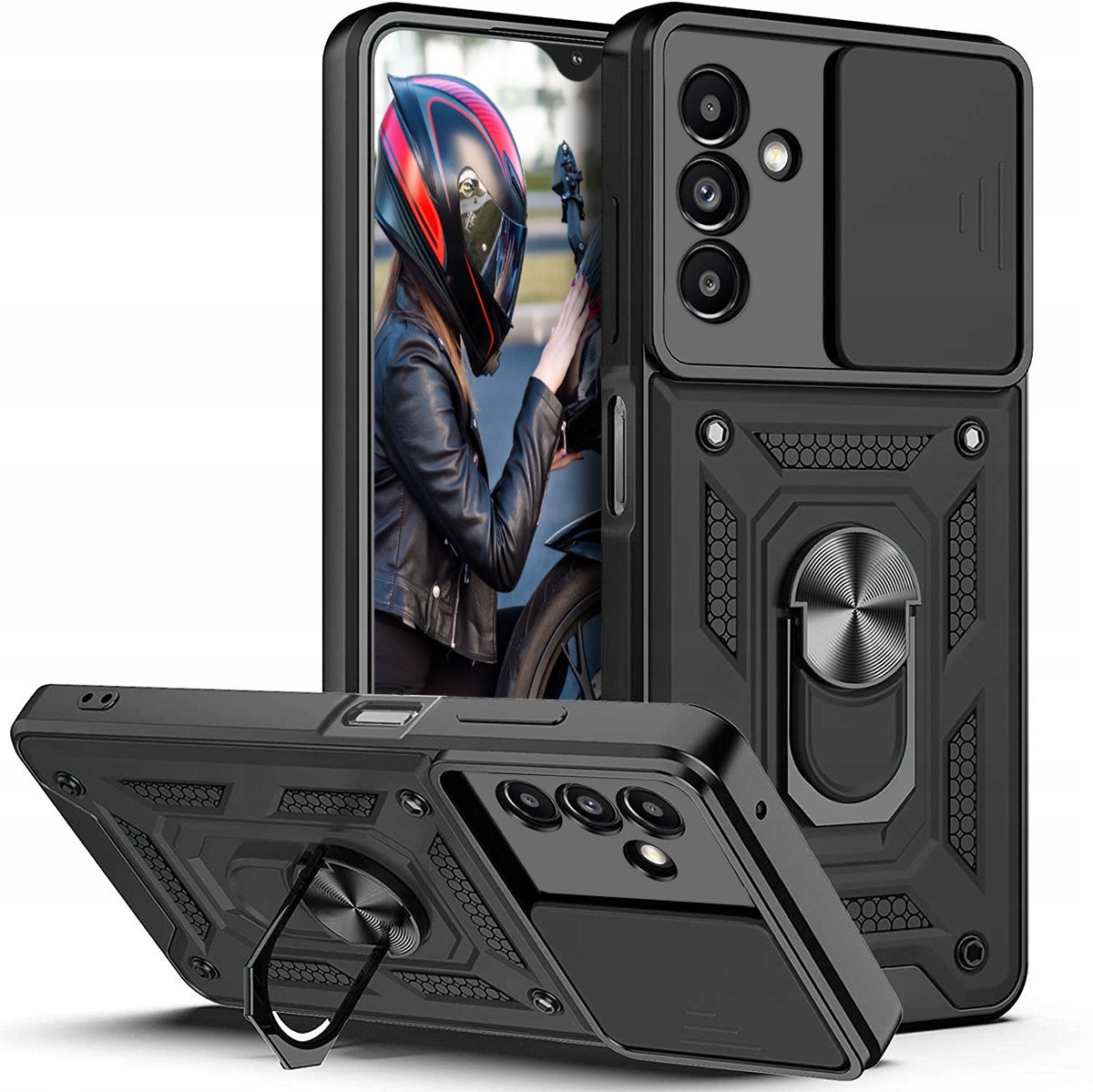 Etui do Samsung Galaxy A25 5G PANCERNE SLIDE RING CASE PLECKI + SZKŁO 9H