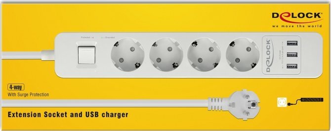 Listwa zasilająca Delock DeLock socket strip 4-way USB white
