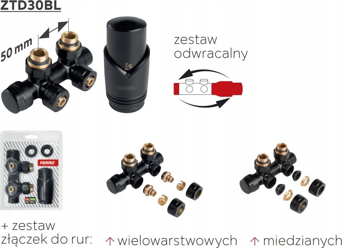 Ferro Zestaw termostatyczny zespolony kątowy, czarny