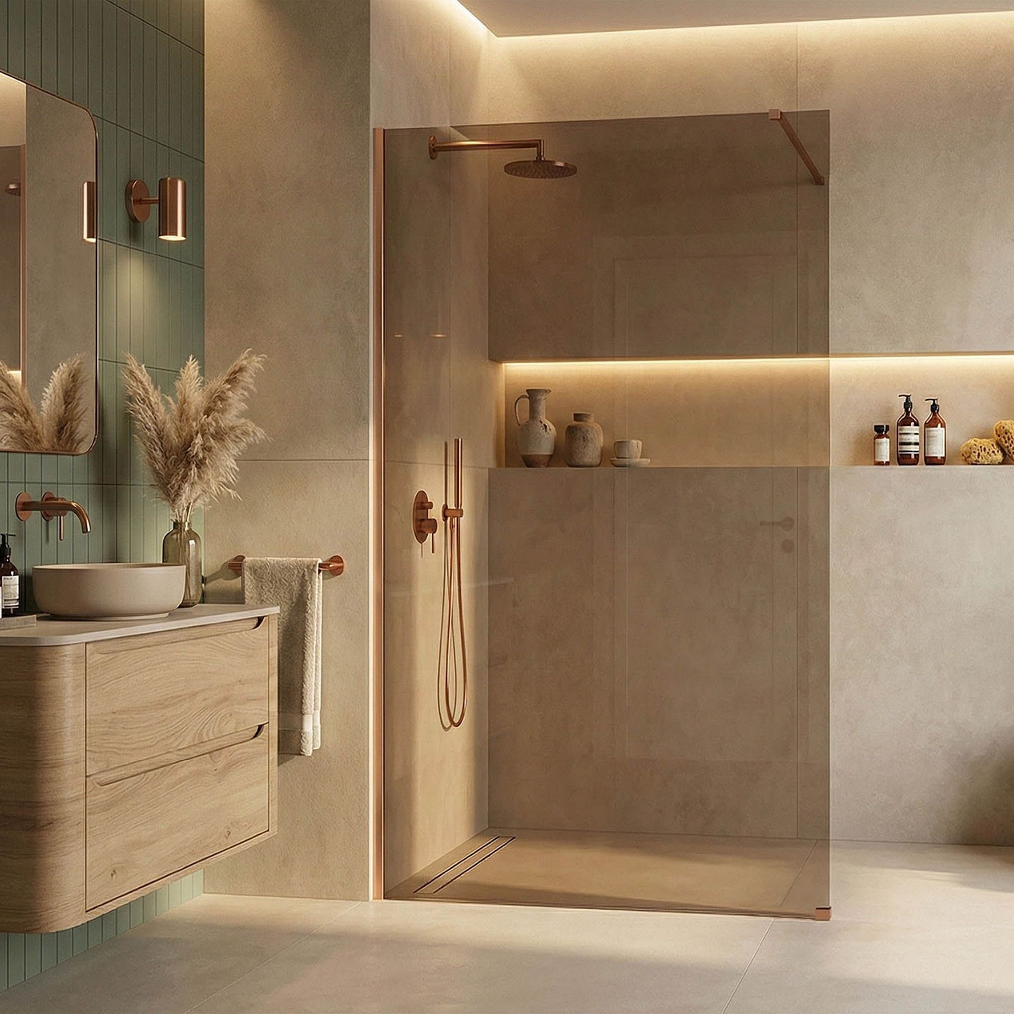 Rea Kabina prysznicowa Walk-In Flexi Brown / Brush Copper 90