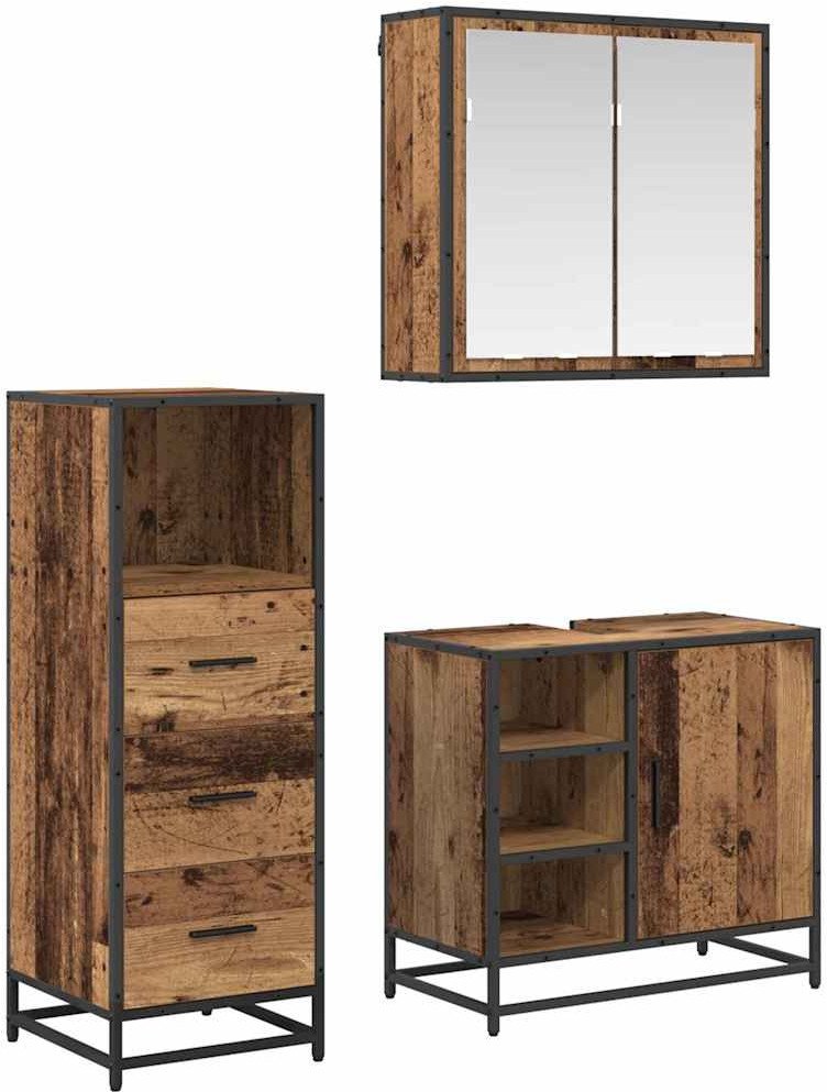 vidaXL Zestaw mebli łazienkowych 3 pcs Stare drewno 65 x 33 x 60 cm