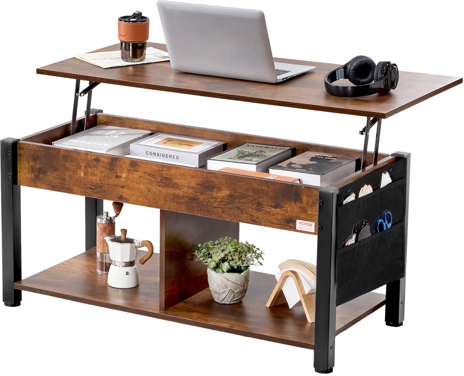 Rozkładana ława stolik kawowy z podnoszonym blatem schowkiem 106 cm