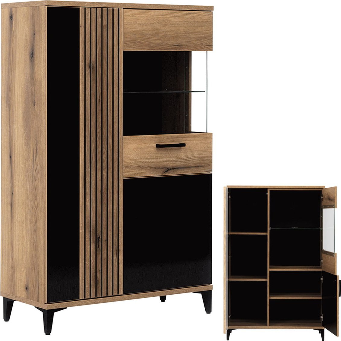 BogFran Witryna Kredens Komoda dąb czarna połysk ARIS AS6