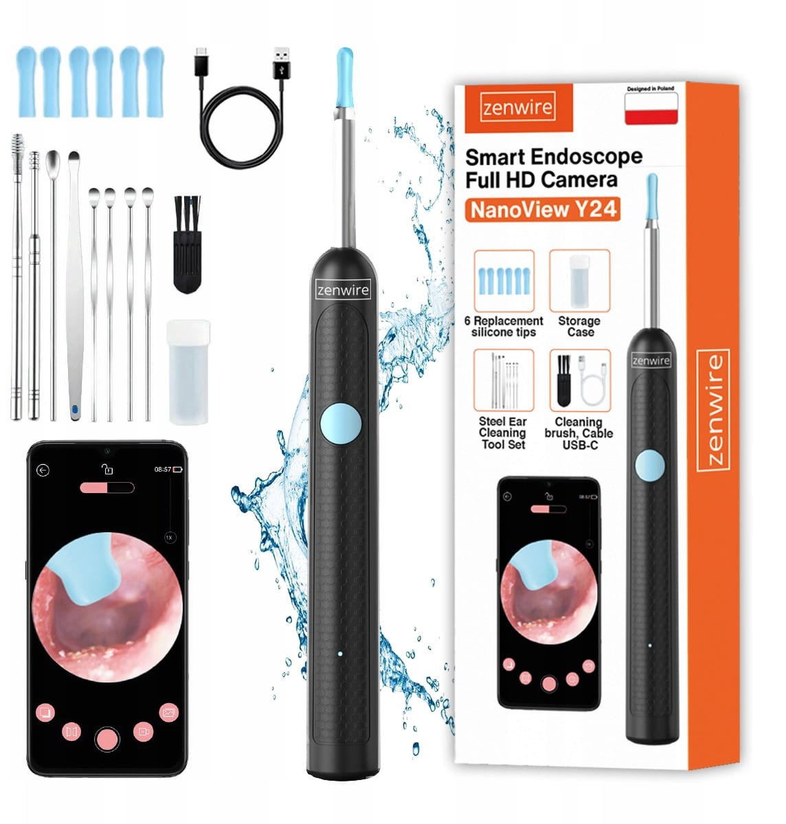 Endoskop Otoskop Urządzenie do Czyszczenia Uszu Woskowiny Kamera WiFi SMART