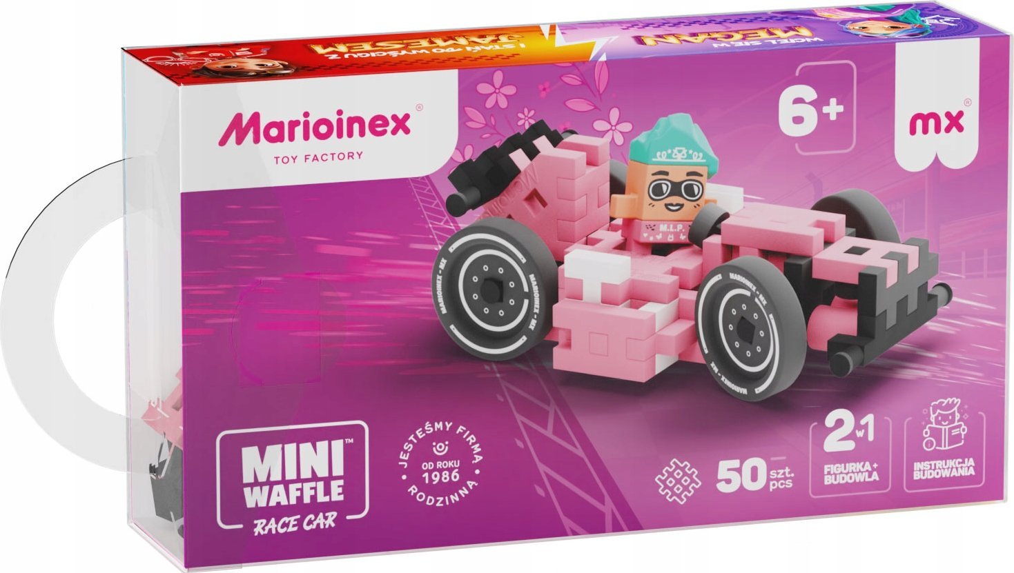 Marioinex Klocki Mini Waffle Autka 50 Autko Wycigowe Różowe