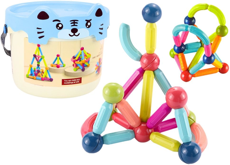 Klocki Magnetyczne W Wiaderku 78 Elementów Kotek Niebieski