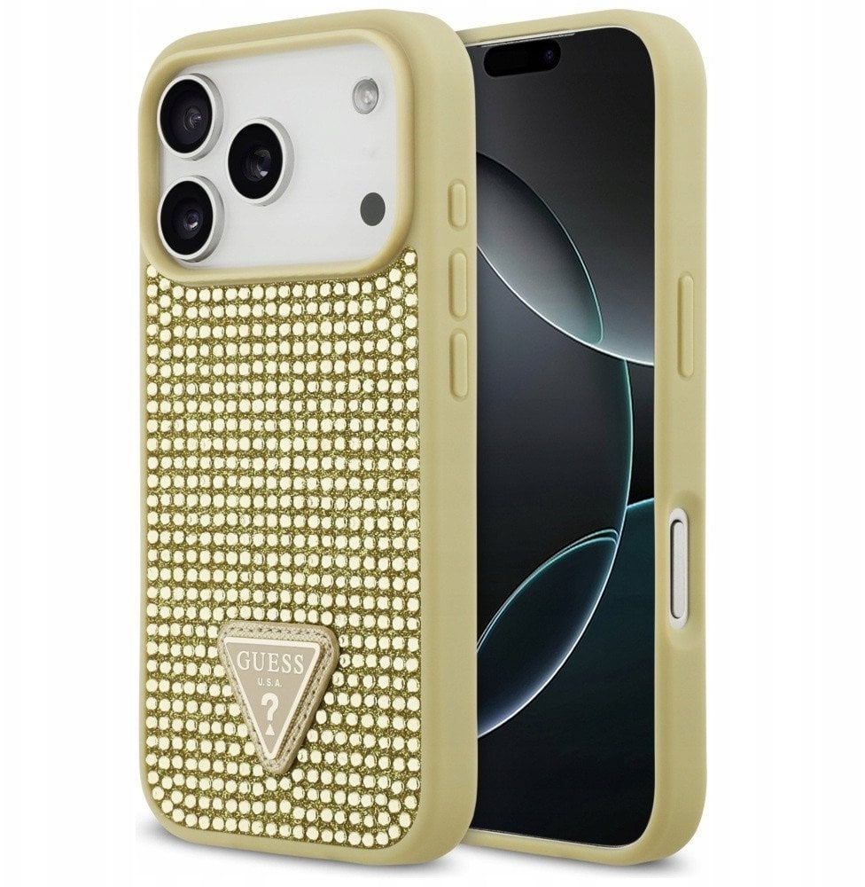 Etui Guess Rhinestone Triangle Logo do iPhone 17 Pro złoty