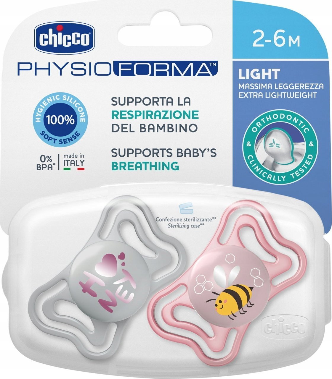 Chicco Smoczek uspokajający silikonowy PhysioForma LIGHT różowy 2-6M CHICCO /2szt.