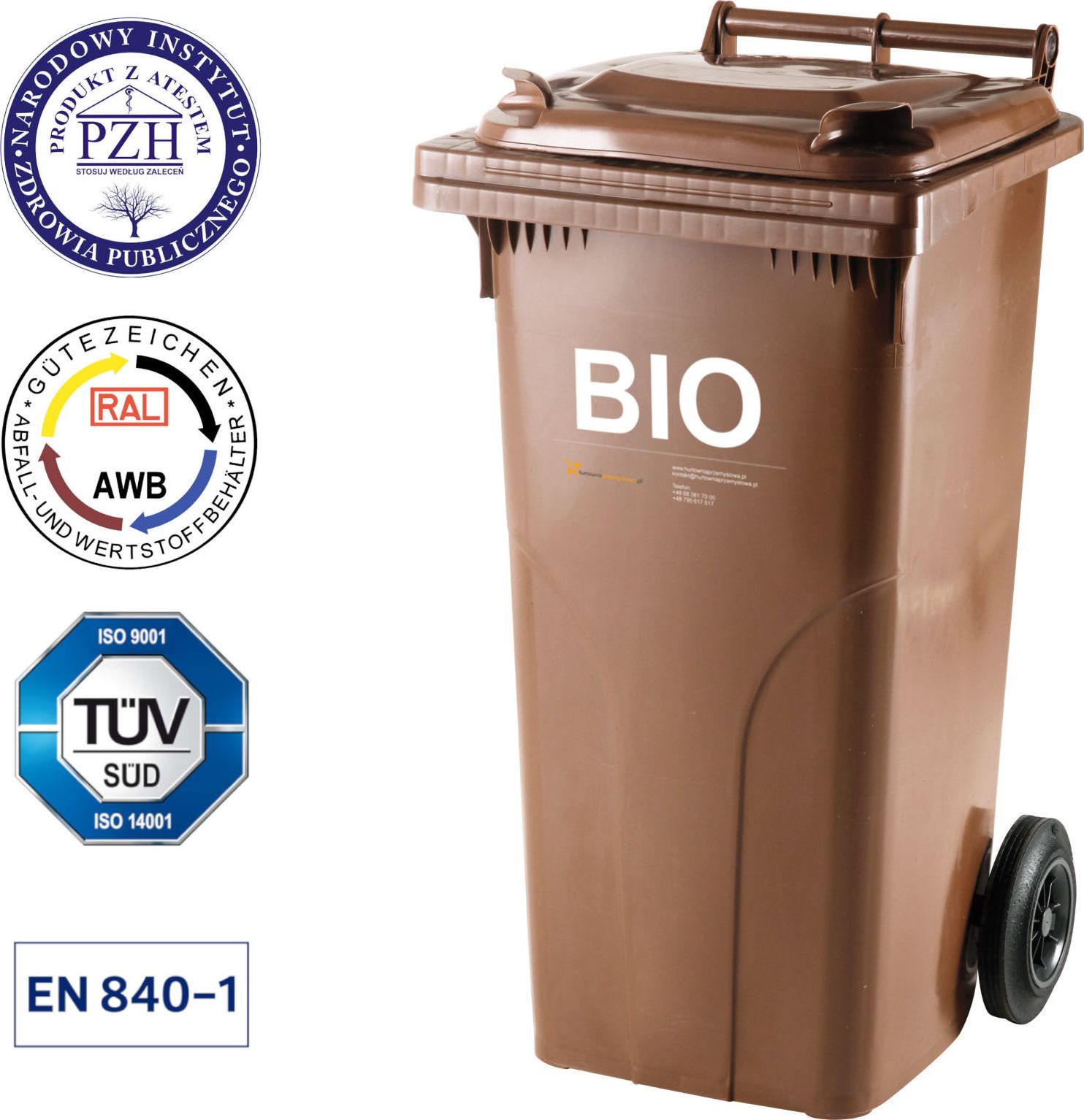 Europlast Pojemnik kubeł na BIO odpady i śmieci spożywcze ATESTY Europlast Austria - brązowy 120L