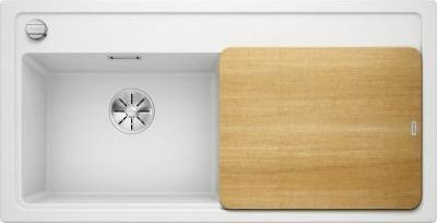 Zlewozmywak Blanco Zenar XL 6 S Silgranit biały z korkiem automatycznym InFino, deska jesion, komora z lewej (523988)