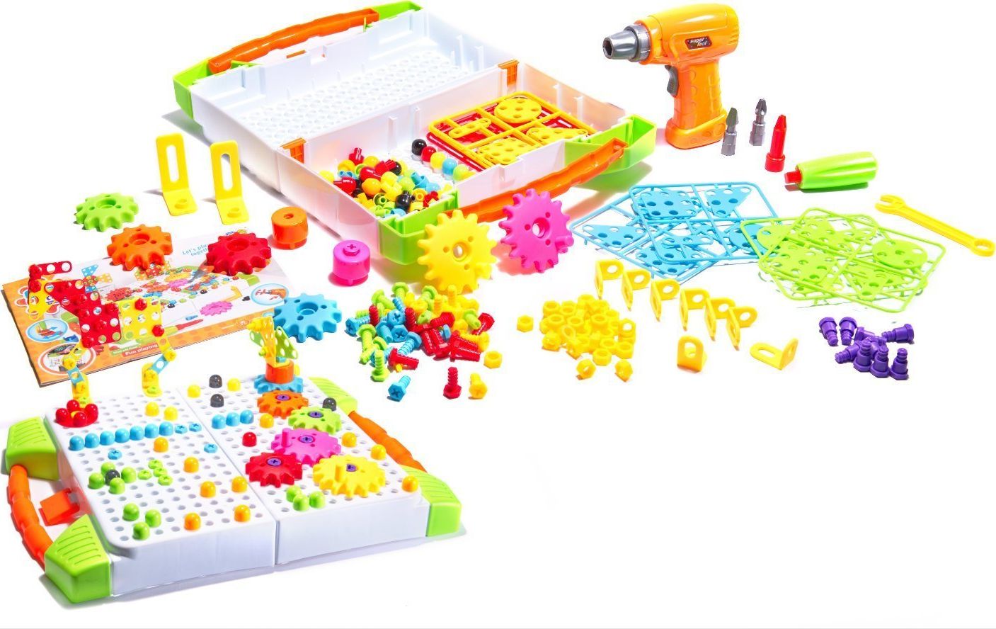 KIK Puzzle Klocki w walizce 4w1+wkrętarka 181el.