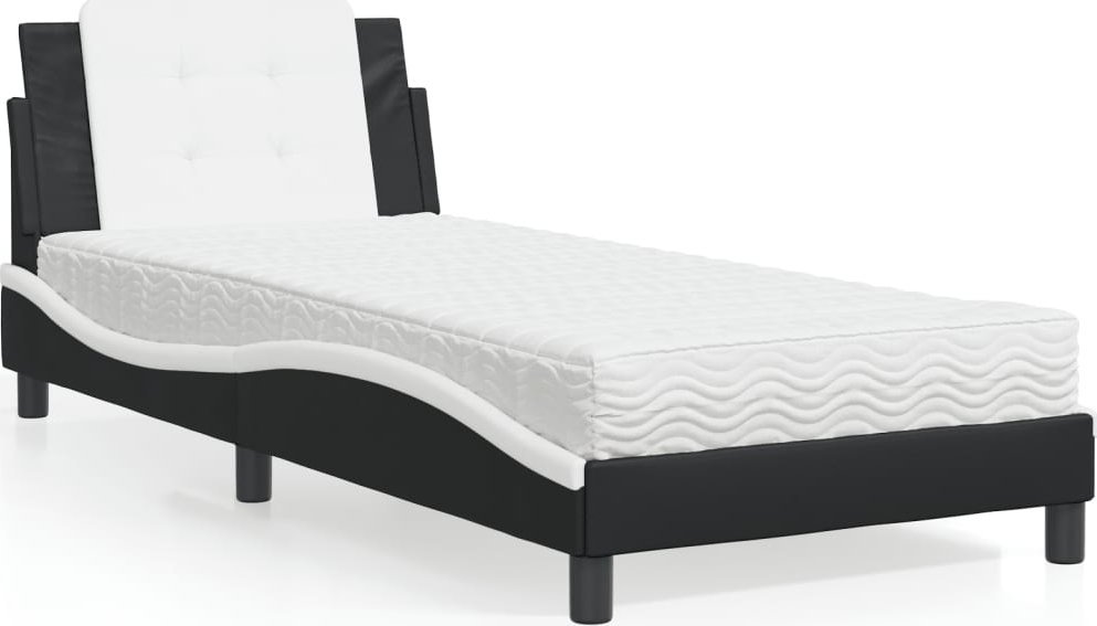 vidaXL Łóżko z materacem, czarno-białe, 80x200 cm, sztuczna skóra