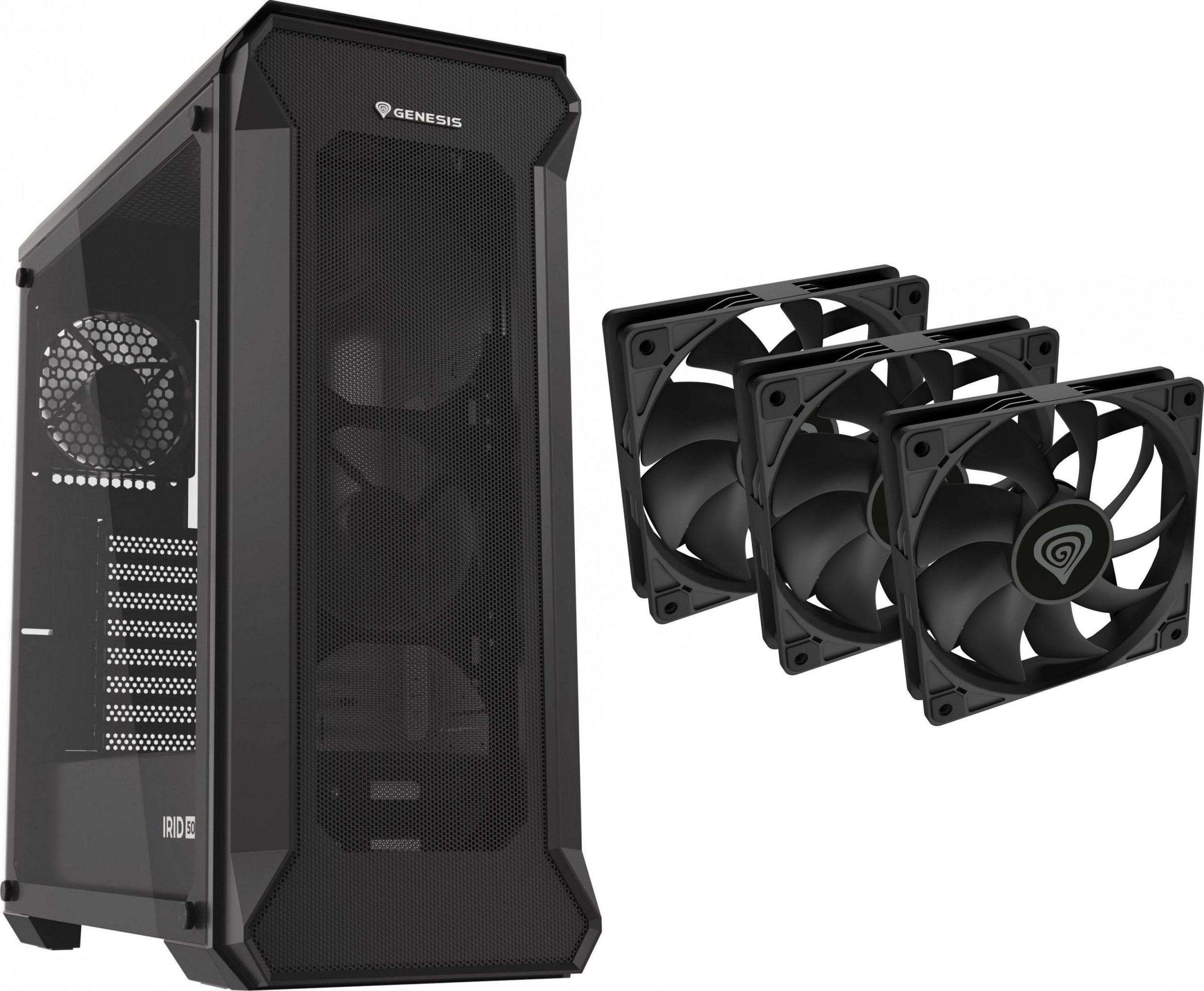 Obudowa Genesis Irid 505 V2 MIDI TOWER (NPC-1517) + Wentylatory Oxal 120 Czarny 3-pack (NGF-2043)