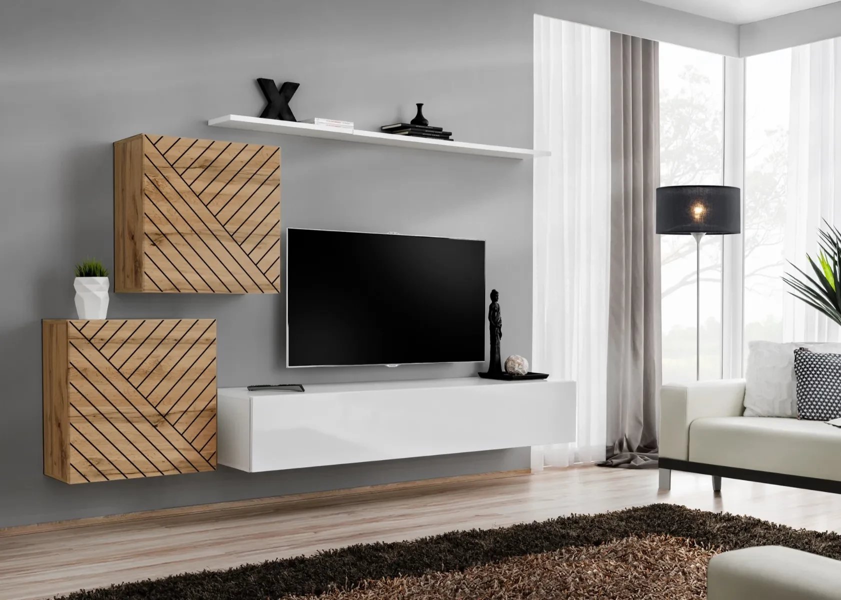 Meblościanka SWITCH LAMEL V dąb wotan/biały ASM Meble