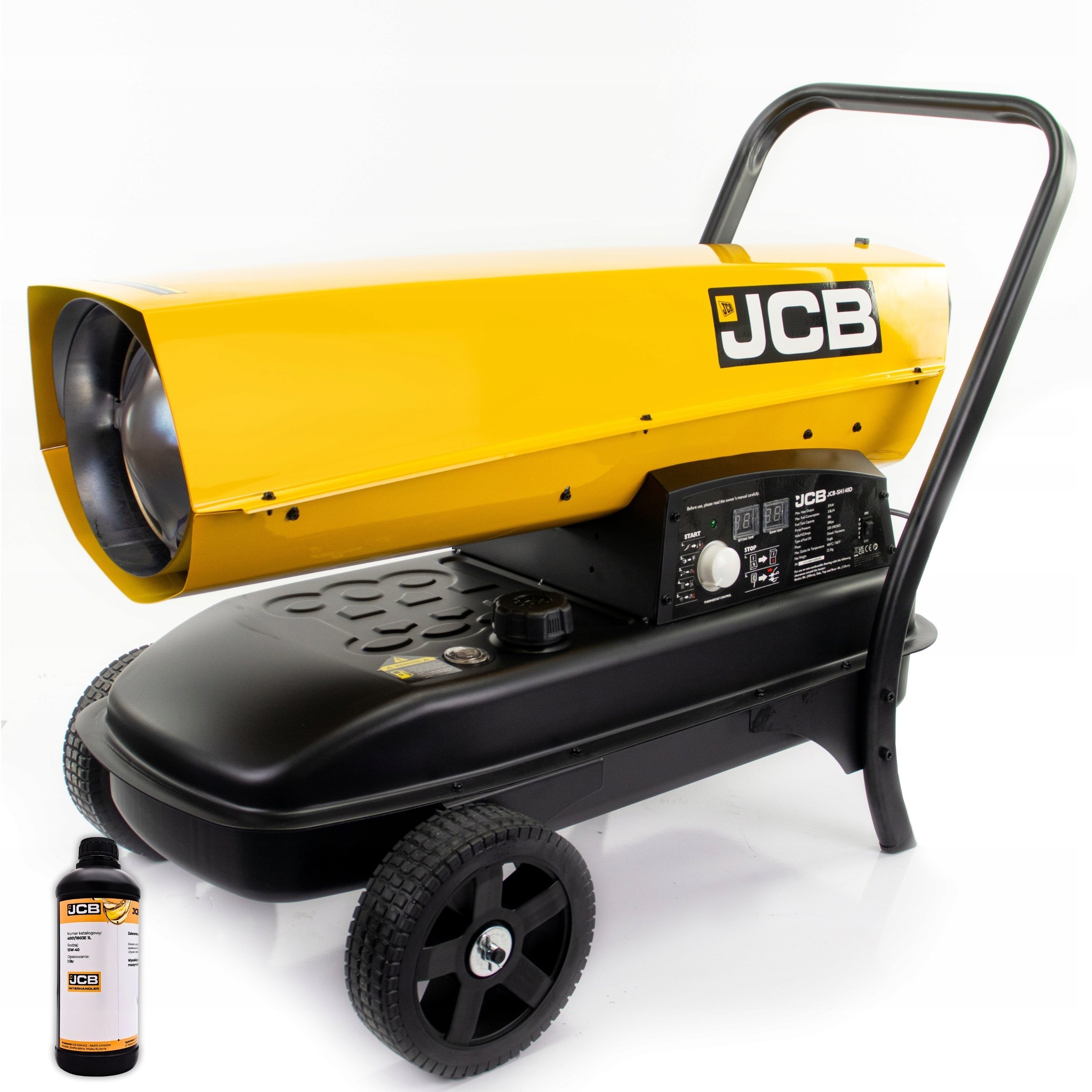 JCB Nagrzewnica Olejowa na Ropę 37kW Z Termostatem Przenośna Ogrzewanie Warsztatu Hali Garażu Zbiornik 38L