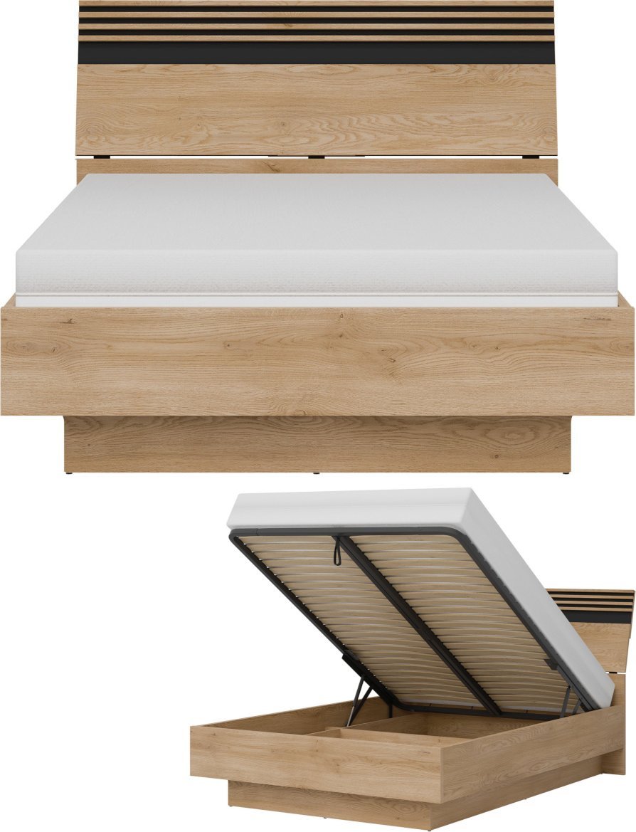 Łóżko 120x200 z pojemnikiem i stelażem Lamele Dąb Cremona Czarny FERRO FE18