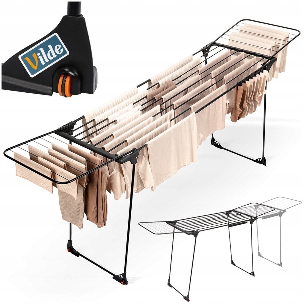 Suszarka na pranie Vilde Suszarka XXL na Pranie Ubrania Metalowa Czarna Składana 204-260 cm