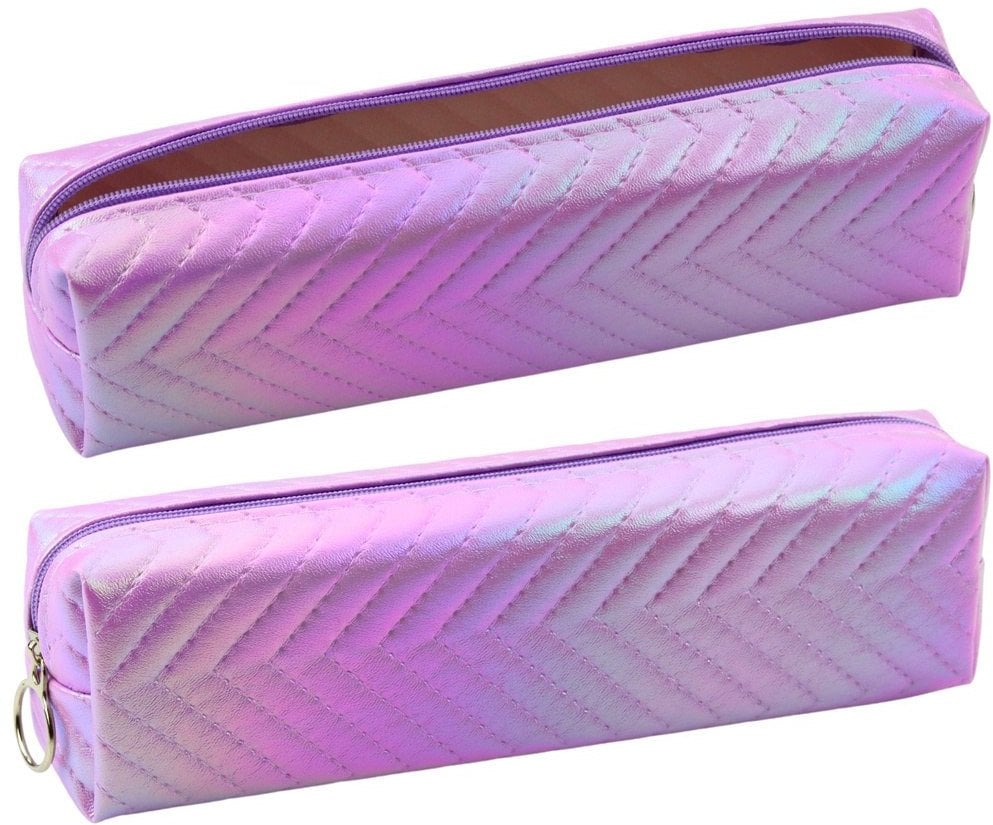 Piórnik Szkolny Organizer Holograficzny Jodełka Fioletowy 21x6cm LEAN