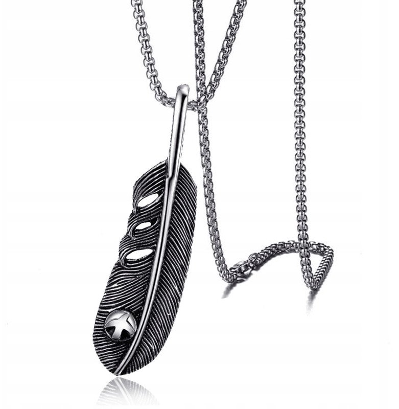 NASZYJNIK Srebrny Łańcuszek Stal PIÓRO PIÓRKO 343