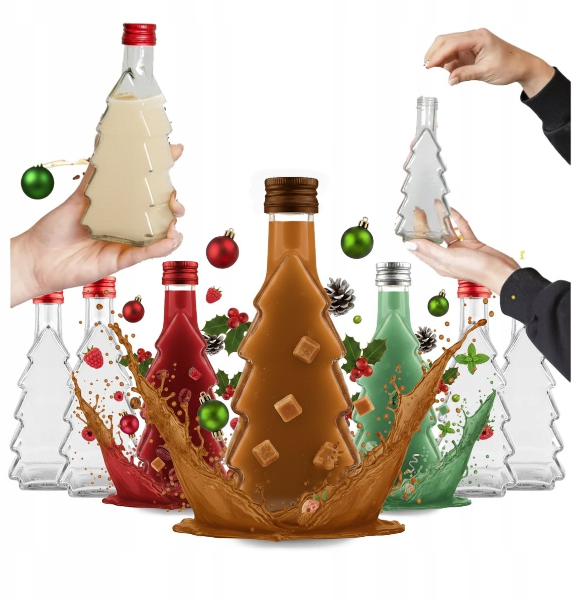 Bimberek 10x BUTELKI ŚWIĄTECZNE CHOINKA 250ml NA NALEWKI LIKIER WINO