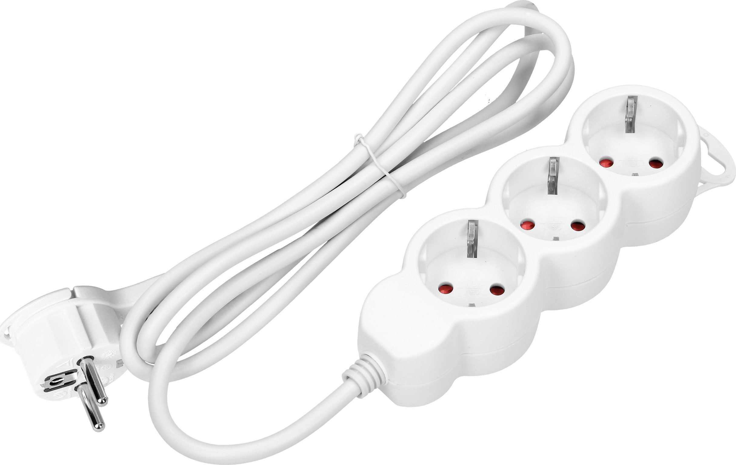 Orno Przedłużacz 3-krotny 2P+Z (Schuko), 3m H05VV-F 3x1,5mm2, Imax=16A, płaska wtyczka, biały