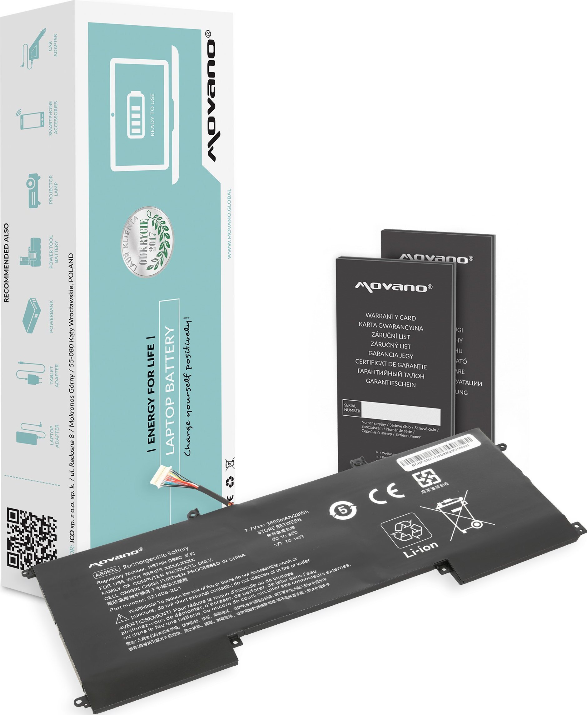 Bateria Movano Bateria AB06XL HSTNN-DB8C do HP Envy 13 13-AD