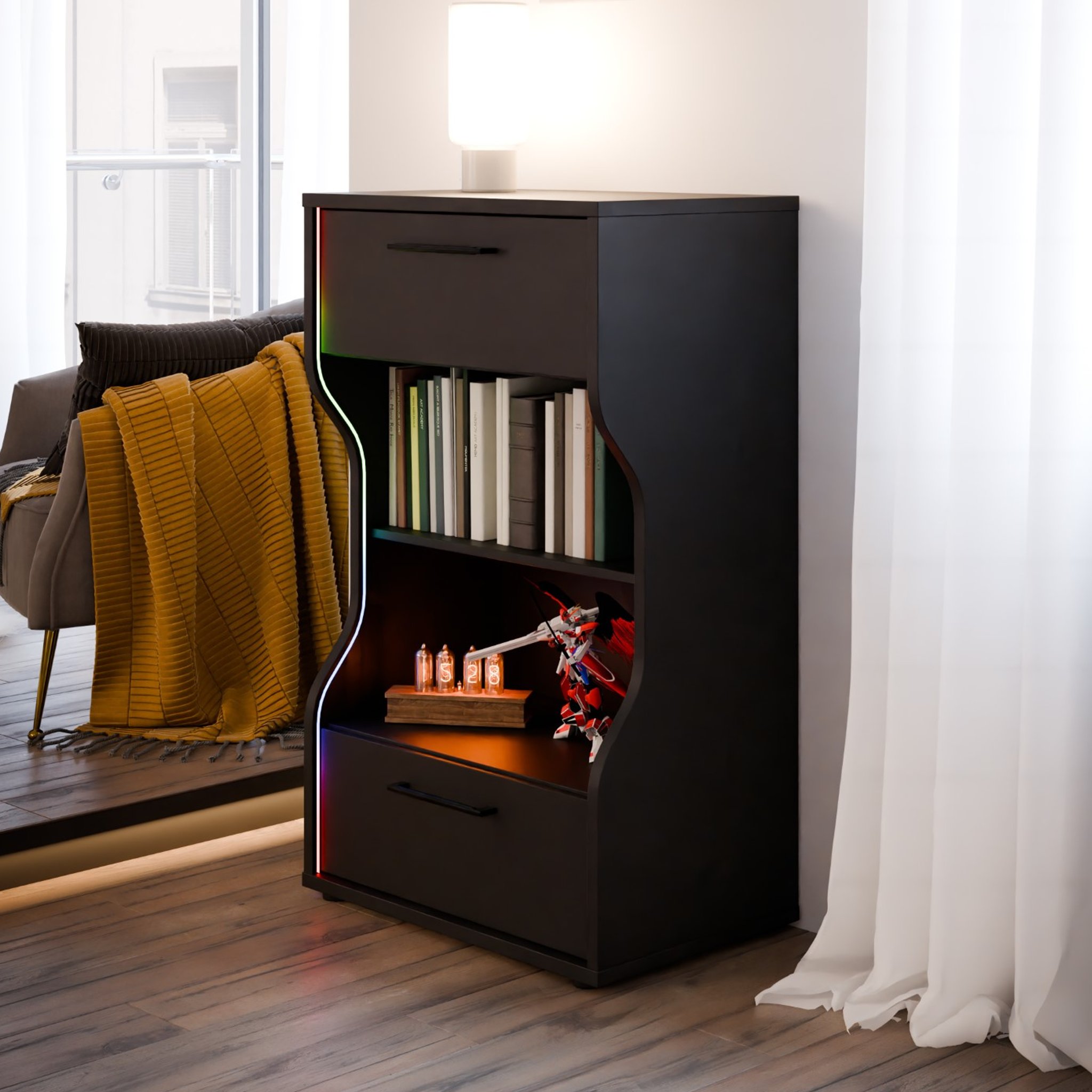 Mały Regał Młodzieżowy Led Rgb Hypernova211 - Czarny 107 Cm X 65 Cm