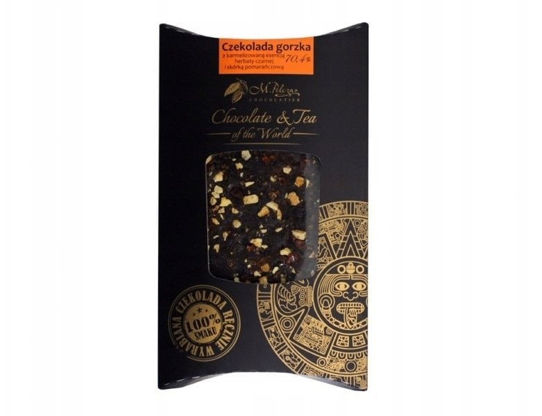 M.Pelczar Chocolatier Gorzka czekolada z karmelizowaną esencją czarnej herbaty i skórką pomarańczową 85g