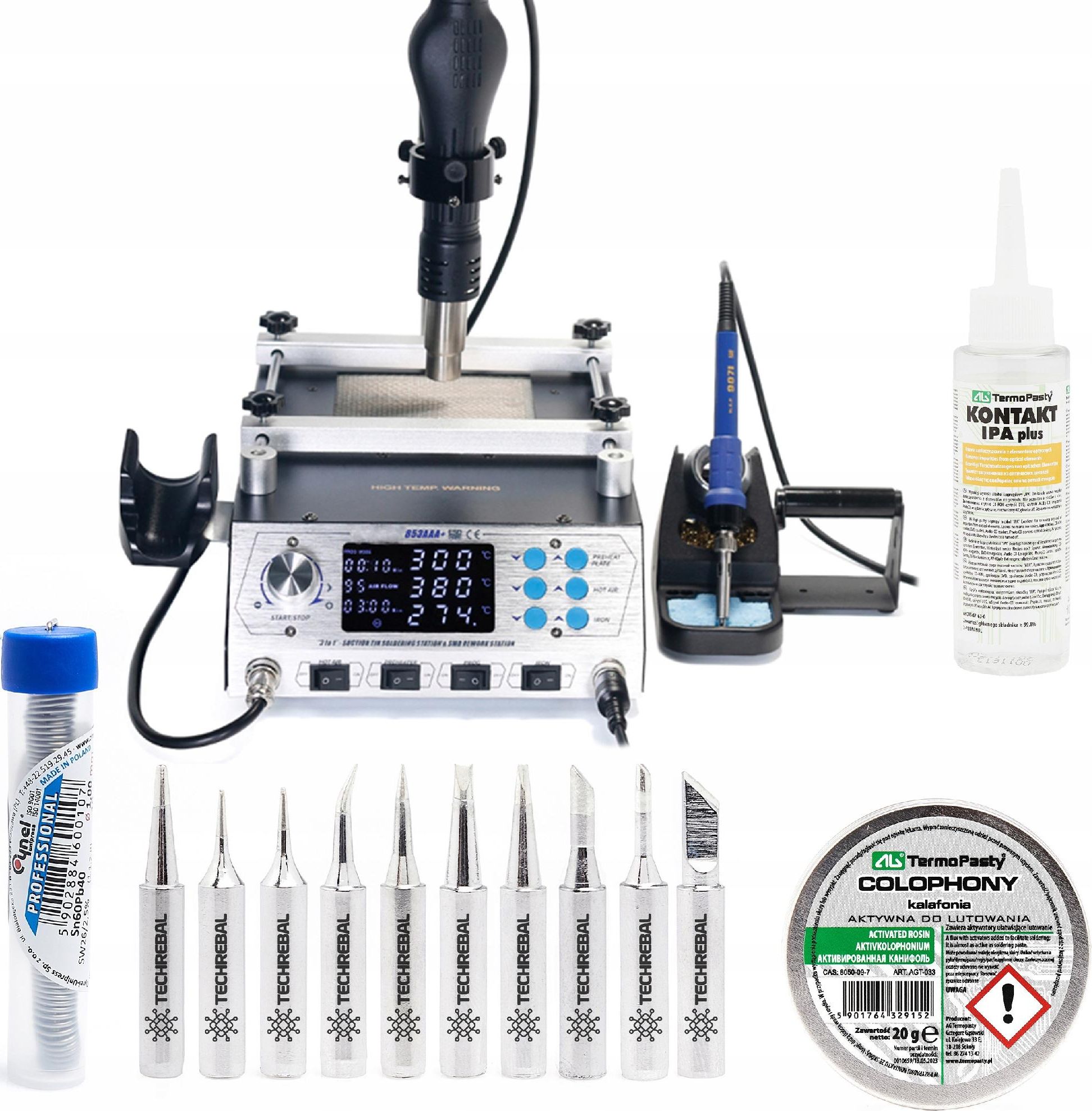 Techrebal Zestaw stacja lutownicza YIHUA 853AAA+ KIT10