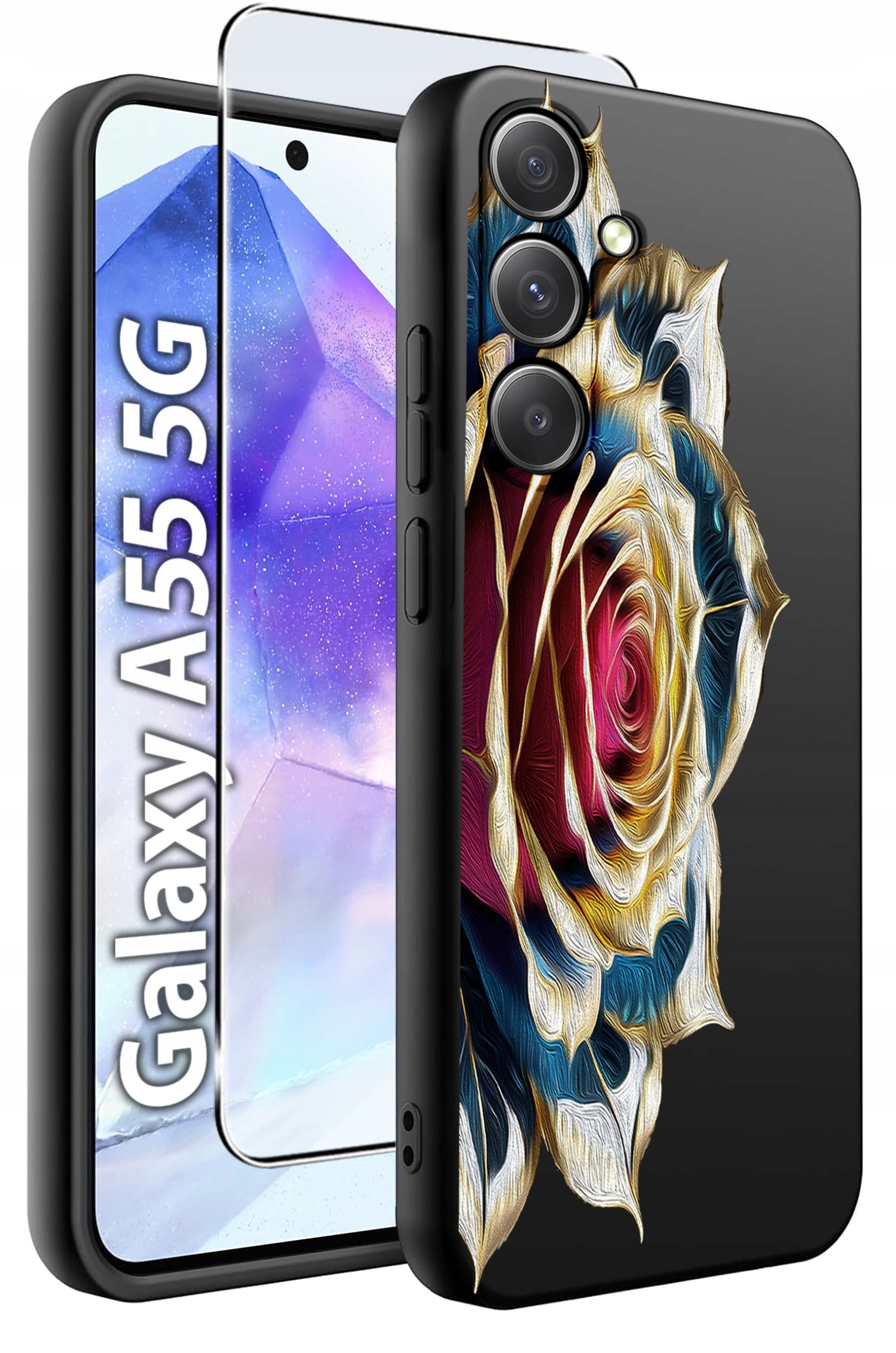 ETUI do Samsung A55 5G WZORY | SILIKONOWE MATT CASE + SZKŁO HARTOWANE 9H