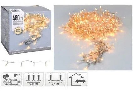 LAMPKI CHOINKOWE ŁAŃCUCH ŚWIETLNY 480 LED CIEPŁY BIAŁY PRZEŹROCZYSTY PRZEWÓD