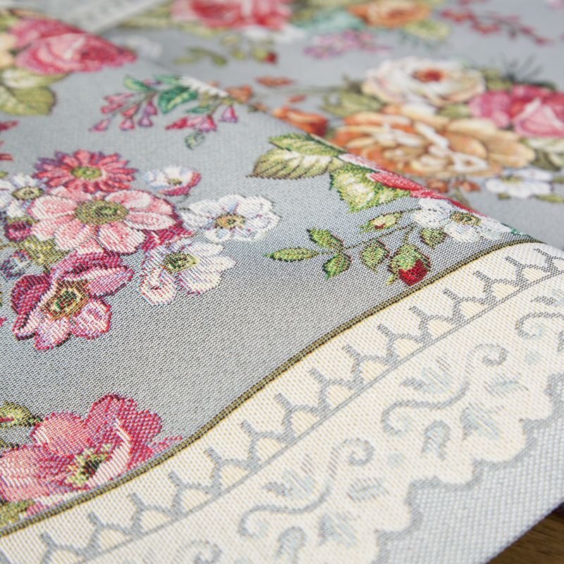 Eurofirany Obrus gobelinowy w kwiaty FOLK 140X180 popielaty