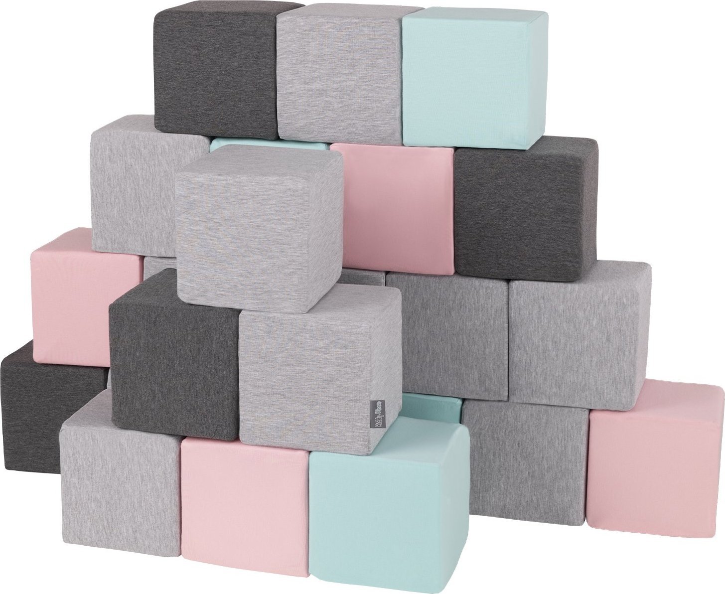 KiddyMoon Miękkie klocki 14cm sześciany: jasnoszary-ciemnoszary-różowy-miętowy 24 Zabawka klocki z pianki