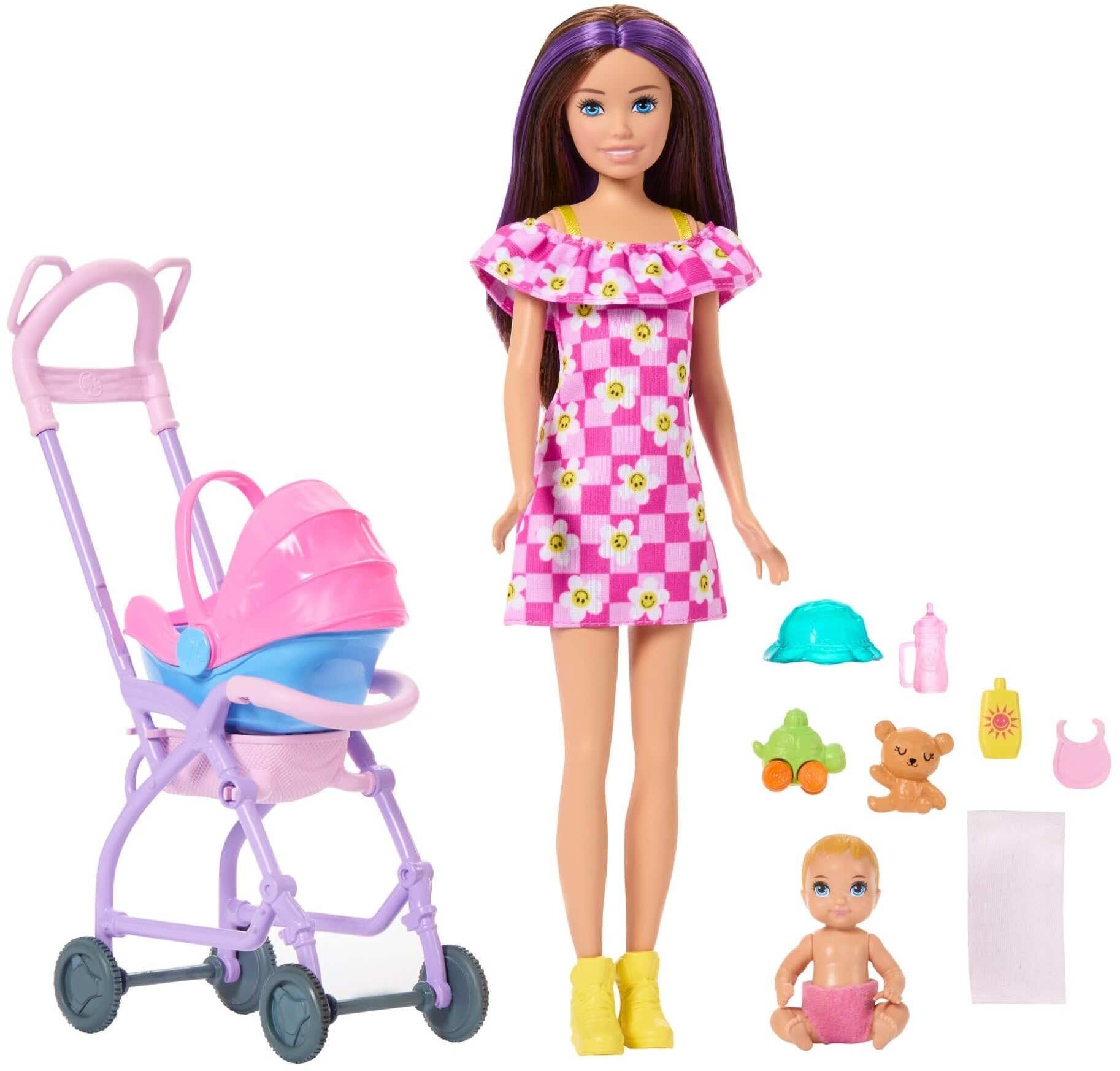 Lalka Barbie Mattel Skipper: Klub opiekunek - zestaw z bobasem i wózkiem (JJB42)