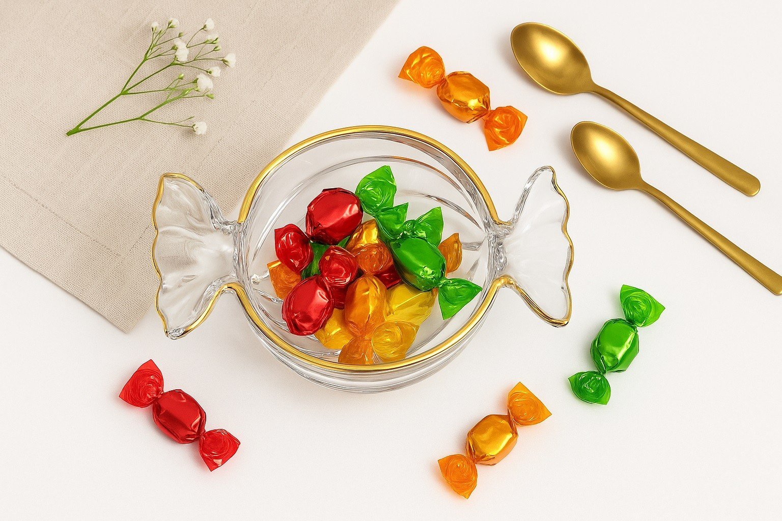 Patera szklana cukierek ze złotym paskiem 173415