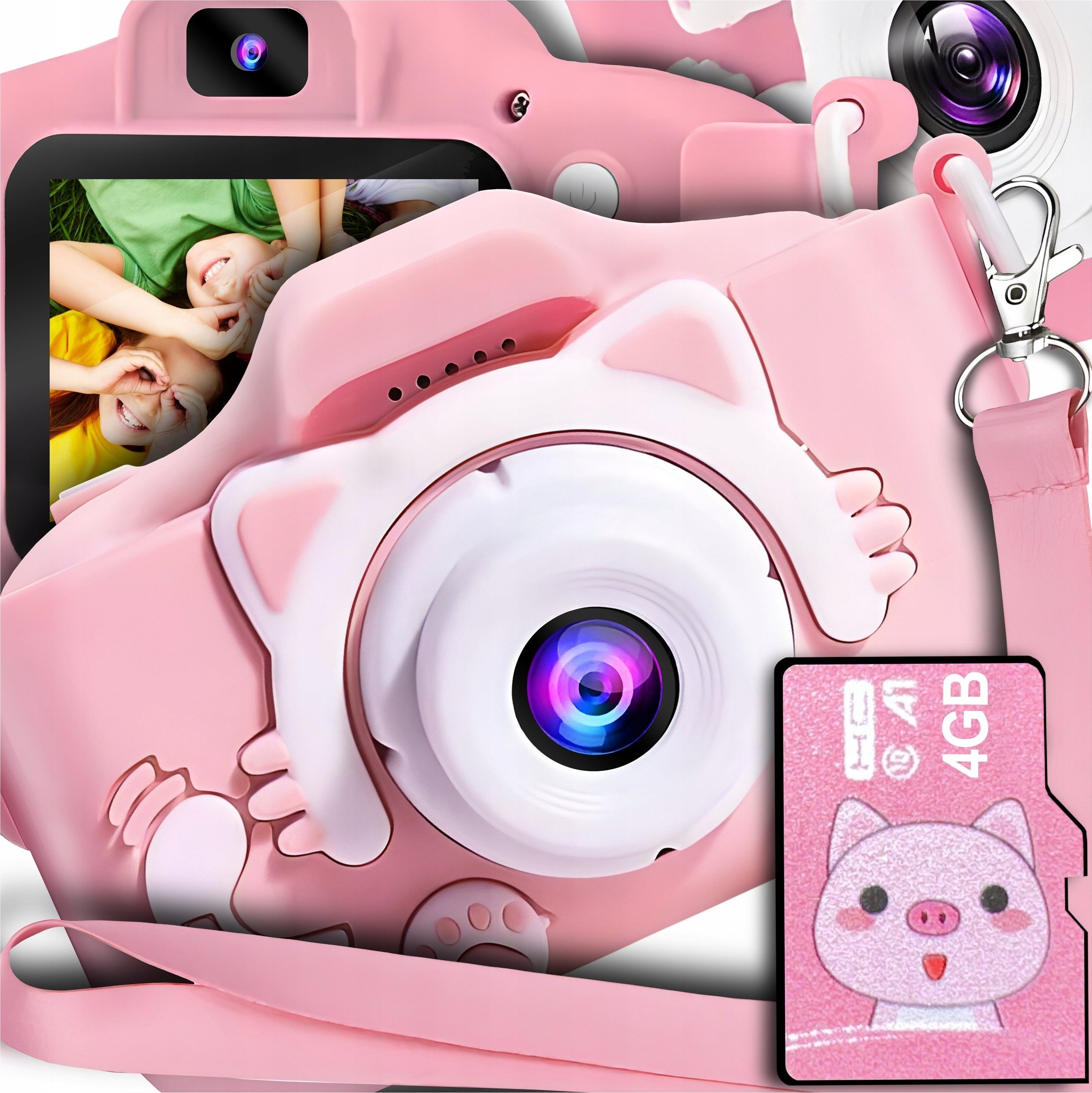 Aparat cyfrowy GALAXIA APARAT CYFROWY DLA DZIECI Dziecka Fotograficzny RÓŻOWY KOTEK + KARTA 4GB