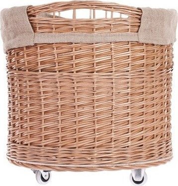 WickerPL Wiklinowy Okrągły Kosz na Kółkach Obszyty Jutą 50 H40/44 cm