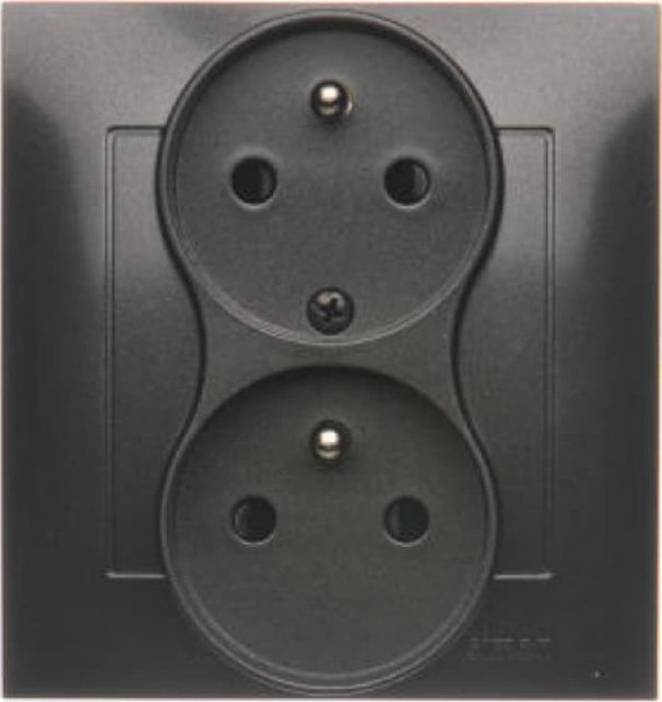 Kontakt-Simon Simon 54 Gniazdo z uziemieniem podwójne z funkcją niezmienności faz 16A 250V zaciski śrubowe. nie do ramek czarny mat DGZ2T/49