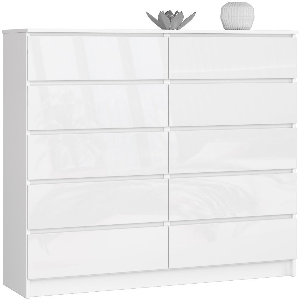 Fabryka Mebli Akord KOMODA K 140 cm 10 SZUFLAD BIAŁA WYSOKI POŁYSK