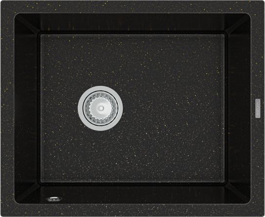 Zlewozmywak Mexen Pedro granitowy 1-komorowy 560 x 460 mm, czarny/złoty metalik - 6508561000-75