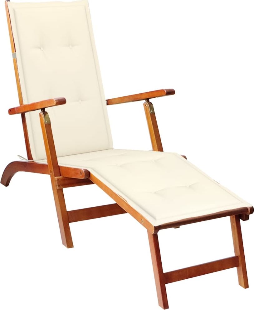 vidaXL Leżak tarasowy z podnóżkiem i poduszką lite drewno akacjowe kremowe